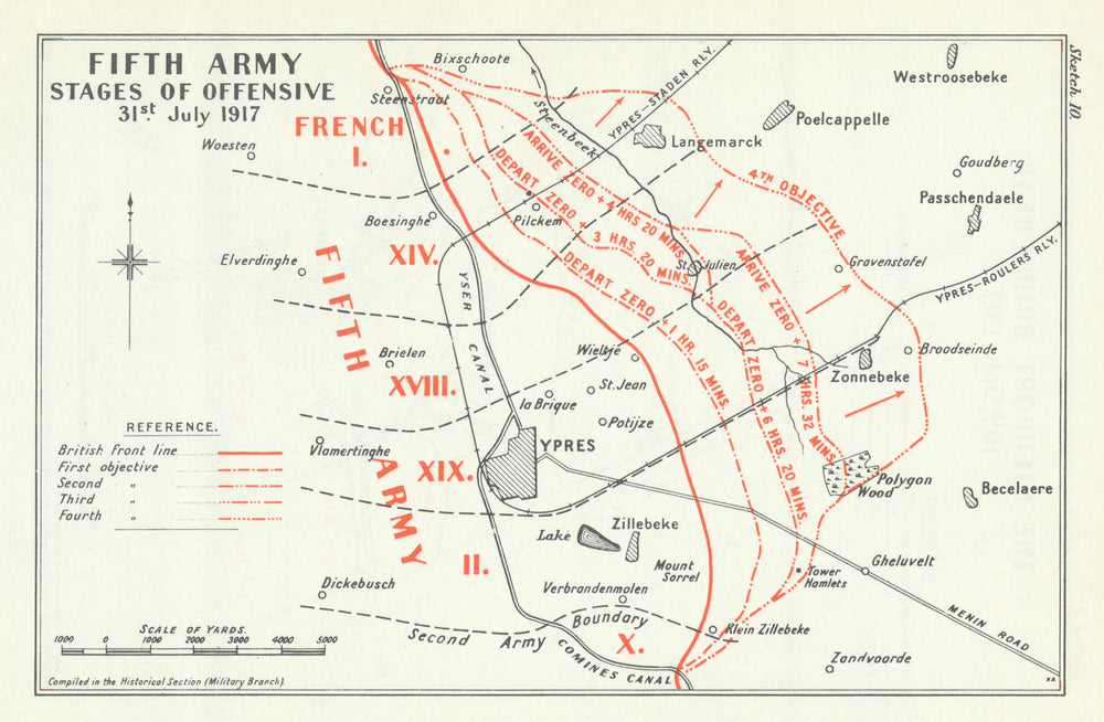 3rd Battle of Ypres. 5th Army Stages of the Offensive 31 July 1917. WW1 1948 map