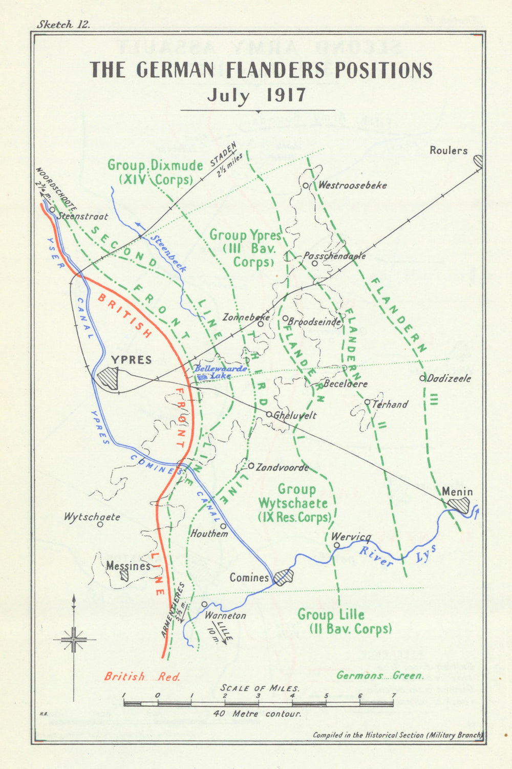 Third Battle of Ypres. The German Flanders Positions, July 1917. WW1 1948 map