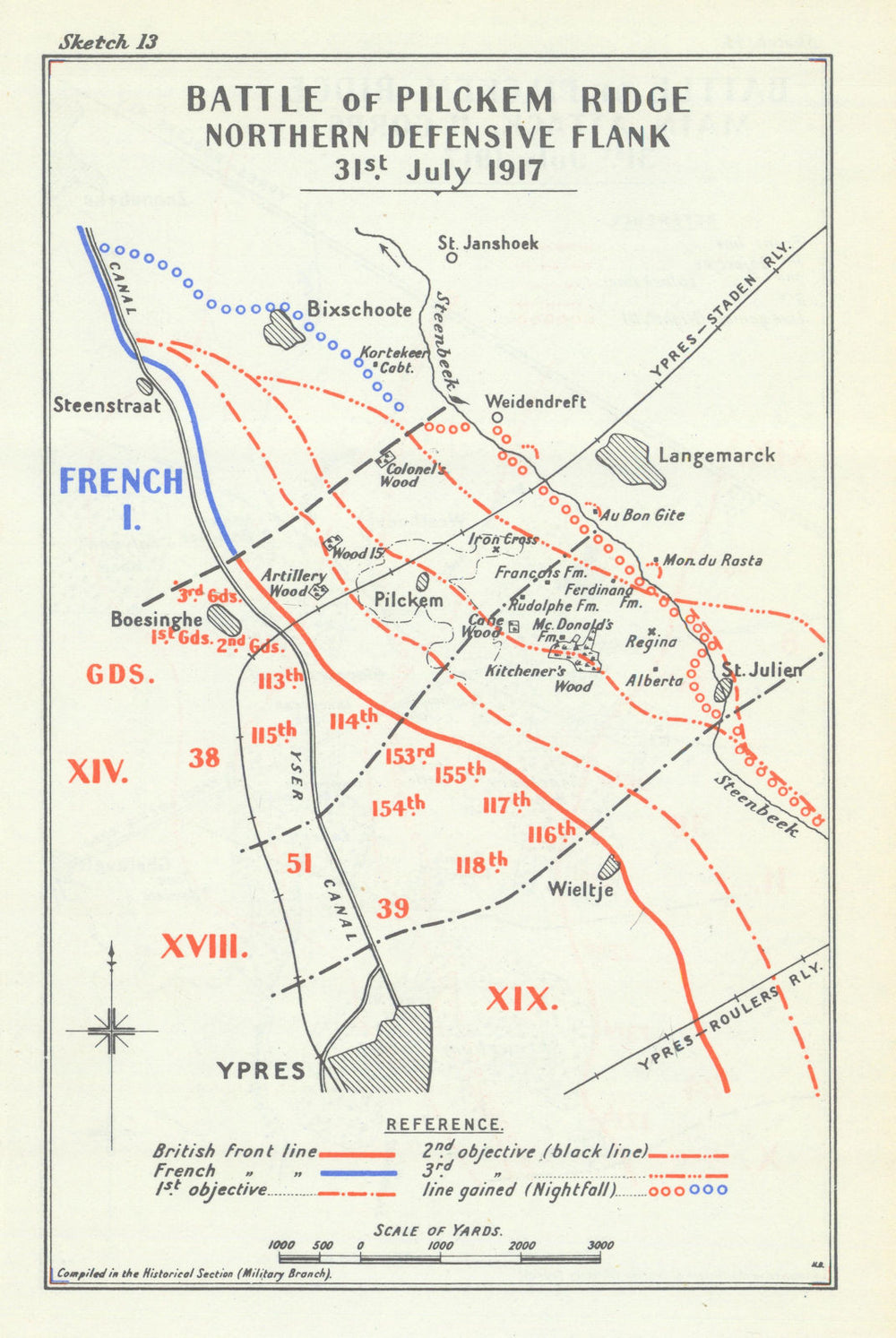 3rd Battle of Ypres. Pilckem Ridge. North Defensive Flank 31 July 1917 1948 map