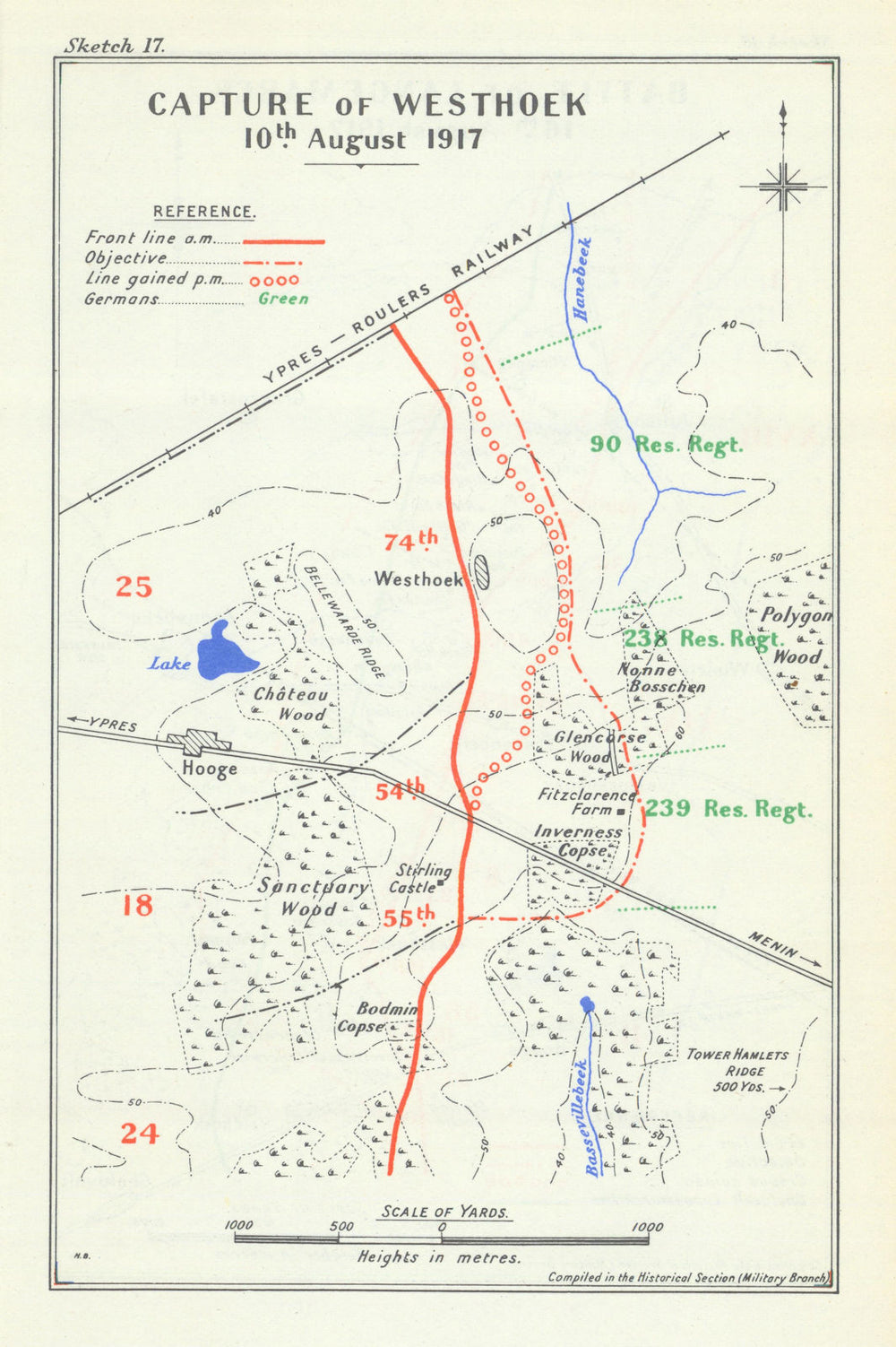 Third Battle of Ypres. Capture of Westhoek, 10 August 1917. WW1 1948 old map