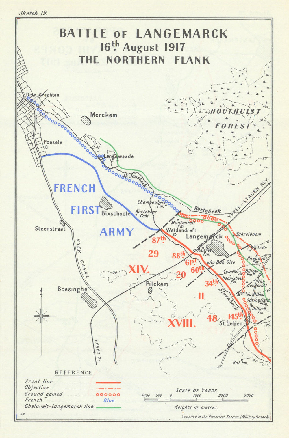 Third Battle of Ypres – Langemarck 16 August 1917: Northern Flank. WW1 1948 map