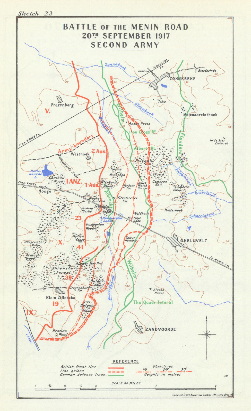 Third Battle of Ypres – Menin Road 20 September 1917 Second Army. WW1 1948 map