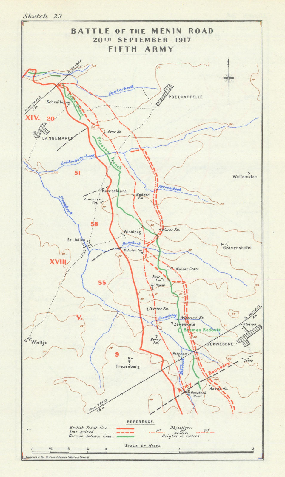 Third Battle of Ypres – The Menin Road 20 September 1917 5th Army. WW1 1948 map