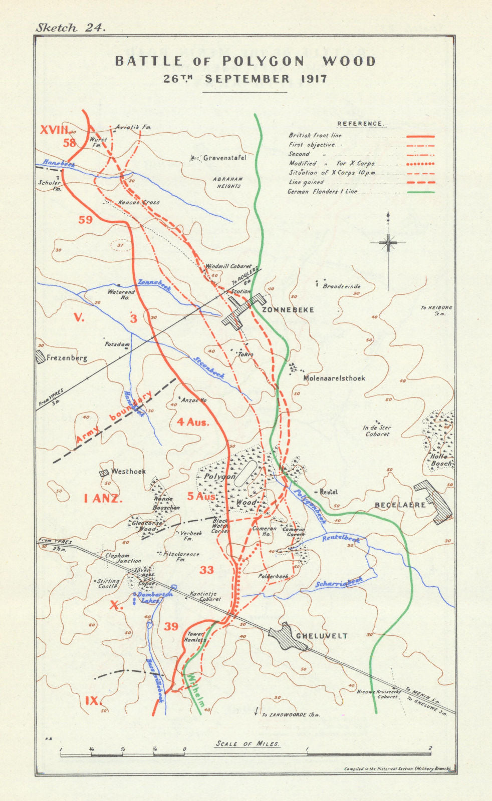 Third Battle of Ypres. Battle of Polygon Wood, 26 September 1917. WW1 1948 map