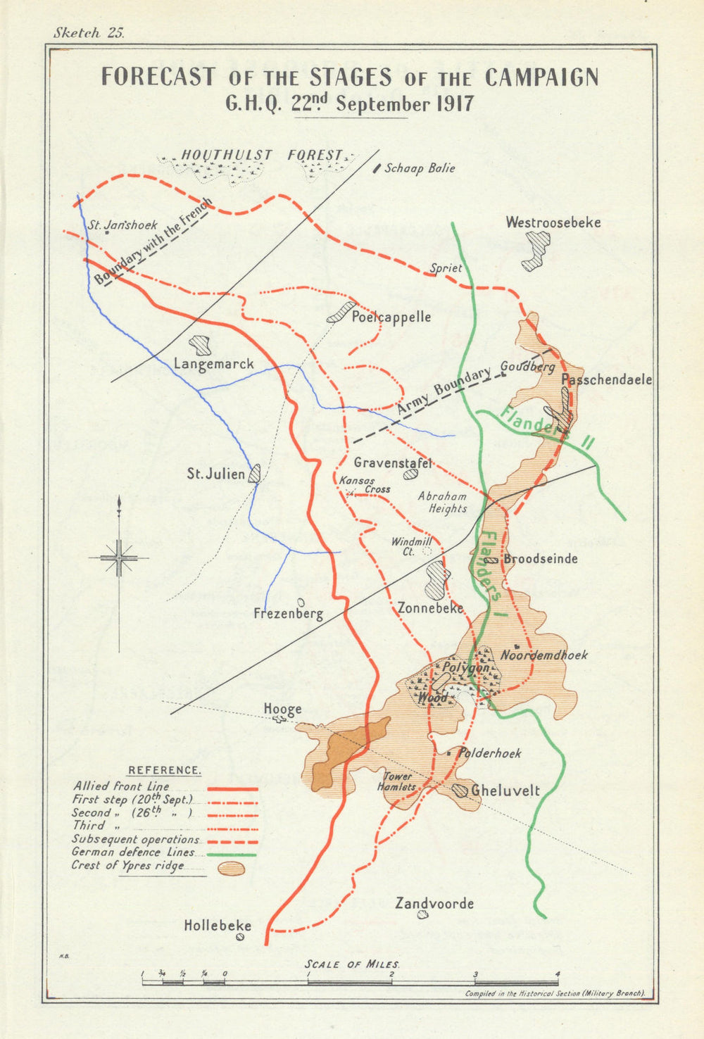 3rd Battle of Ypres – GHQ forecast of the Campaign Stages, 22 Sept 1917 1948 map
