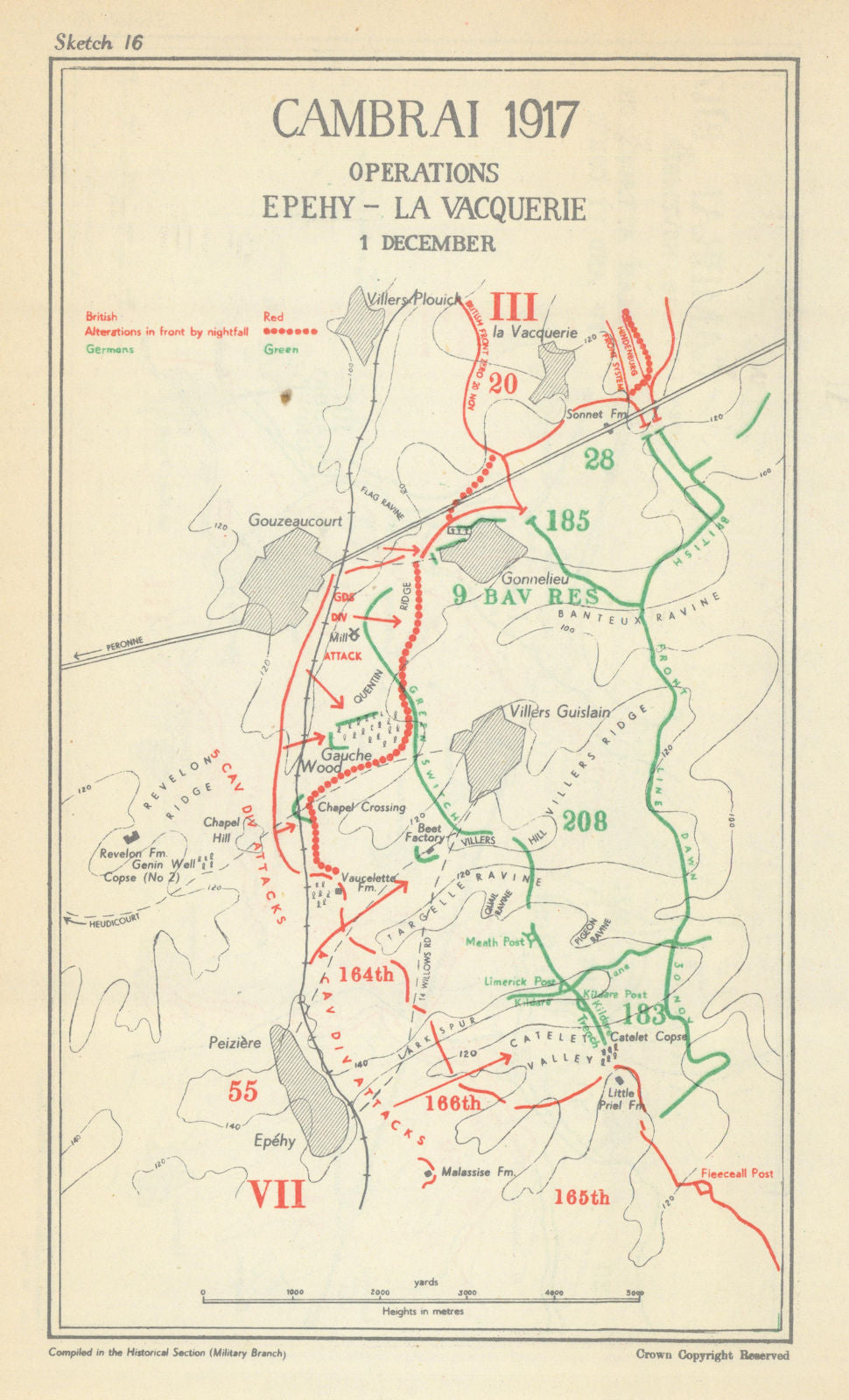 Battle of Cambrai. Operations, Epéhy—la Vacquerie, 1 December 1917. WW1 1948 map