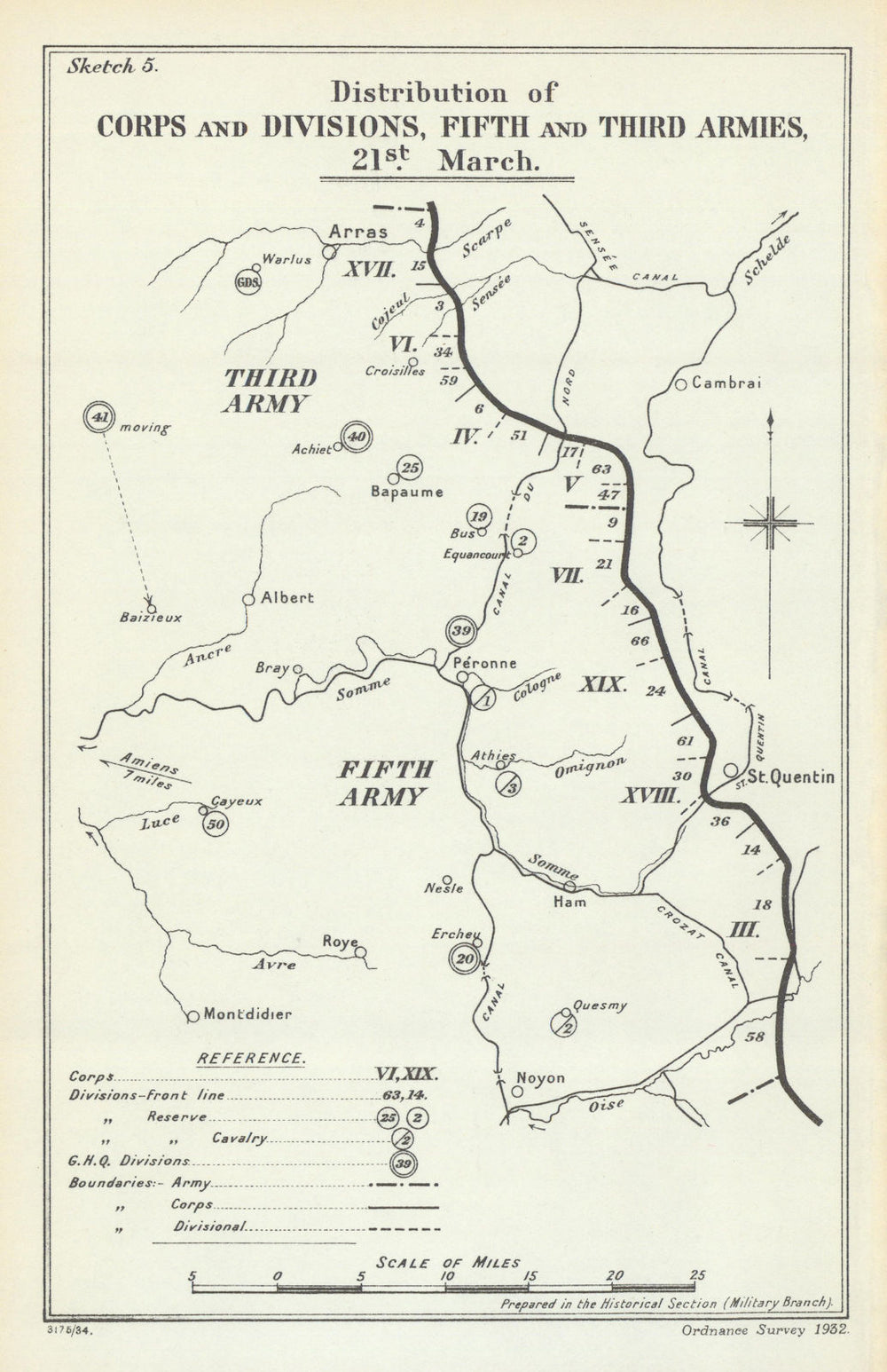 Operation Michael. Corps & divisions of Third/5th Armies 21 March 1918 1935 map