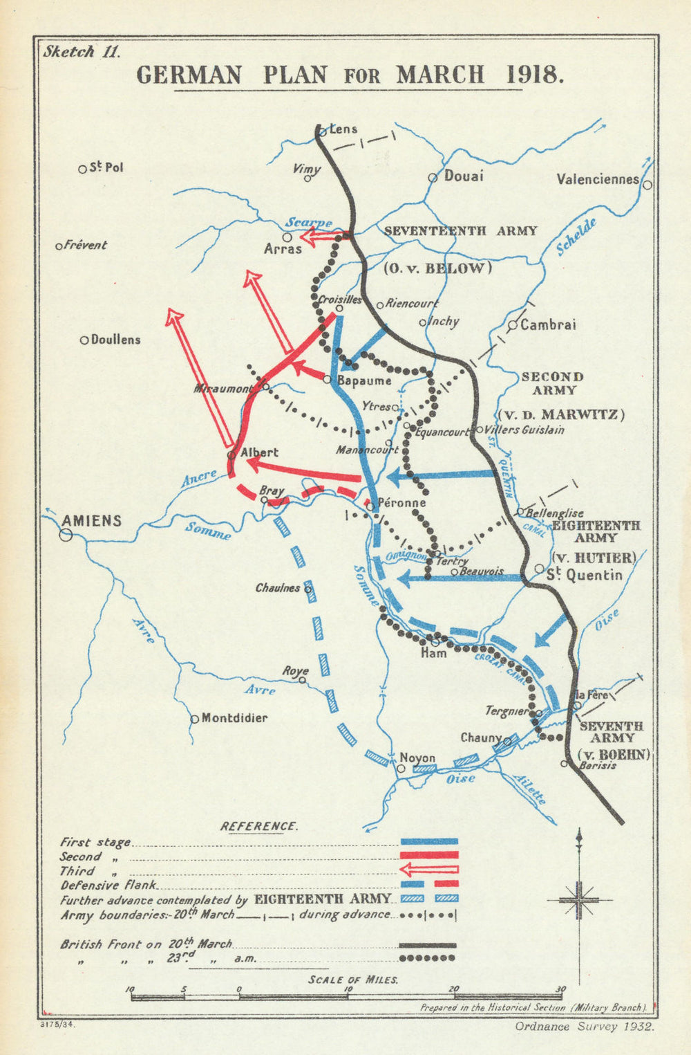 Operation Michael. German Plan for March 1918. First World War 1935 old map