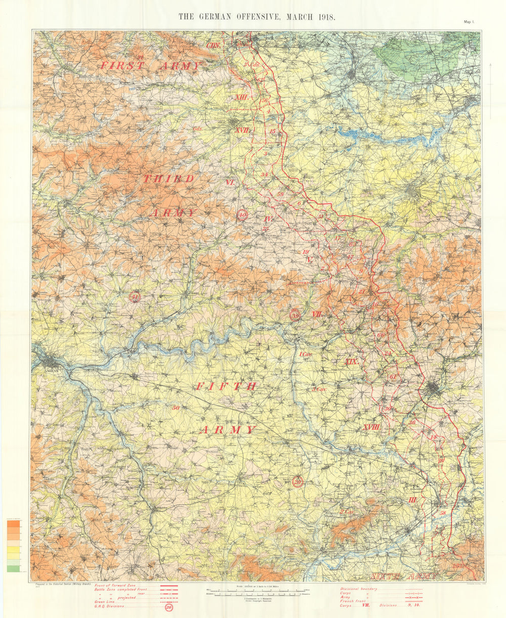 Operation Michael. The German Offensive, March 1918. First World War 1935 map