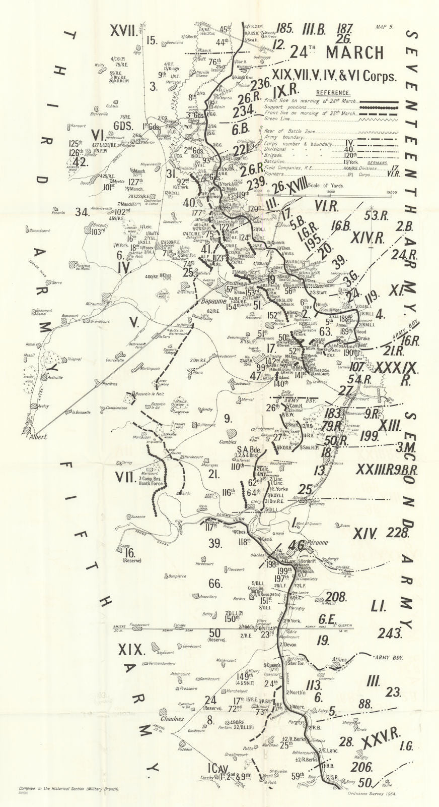 Operation Michael. 24 March 1918: XIX, VII, V, IV, & VI Corps. WW1 1935 map