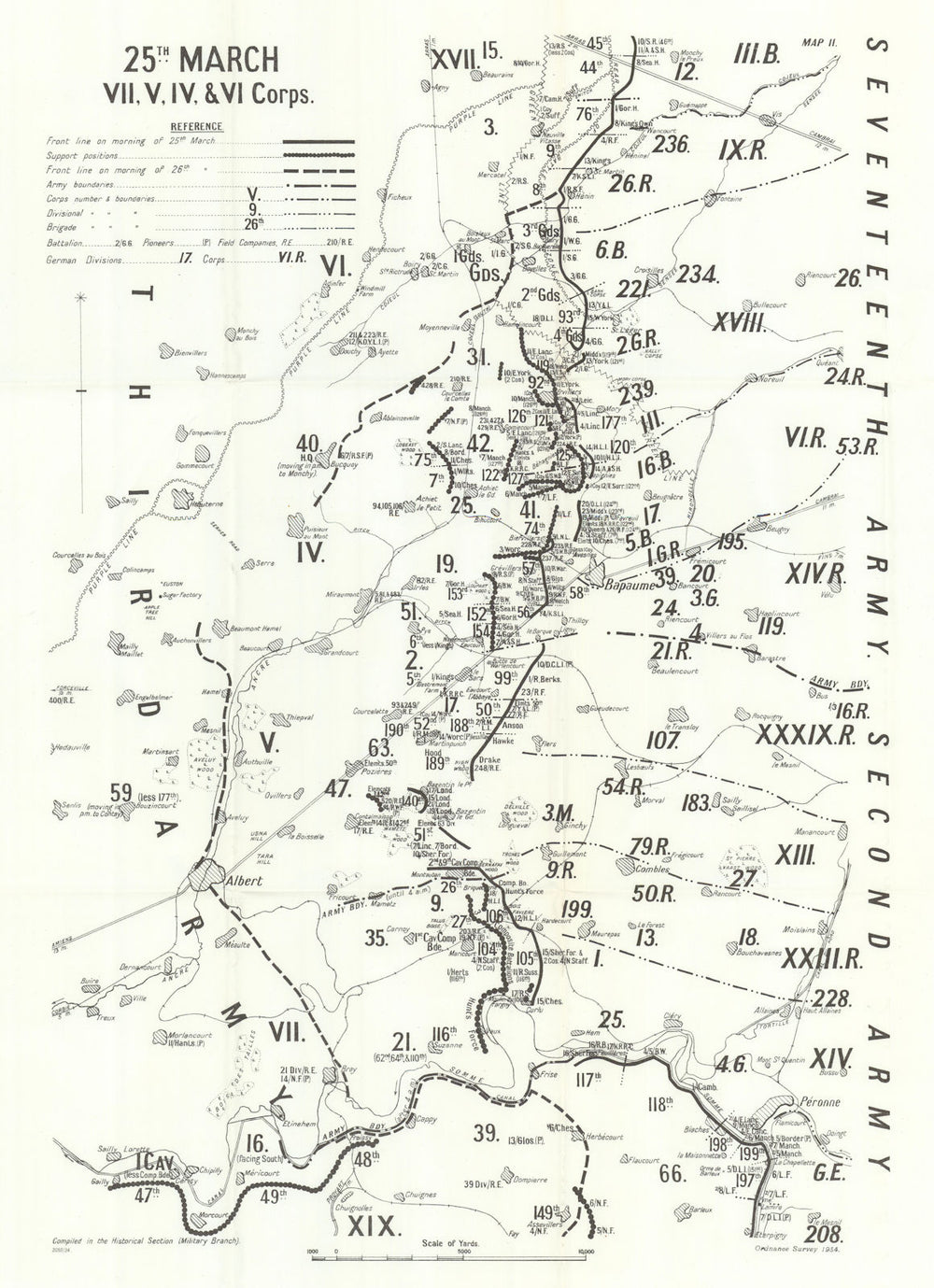 Operation Michael. 25 March 1918: VII, V, IV, & VI Corps. WW1 1935 old map