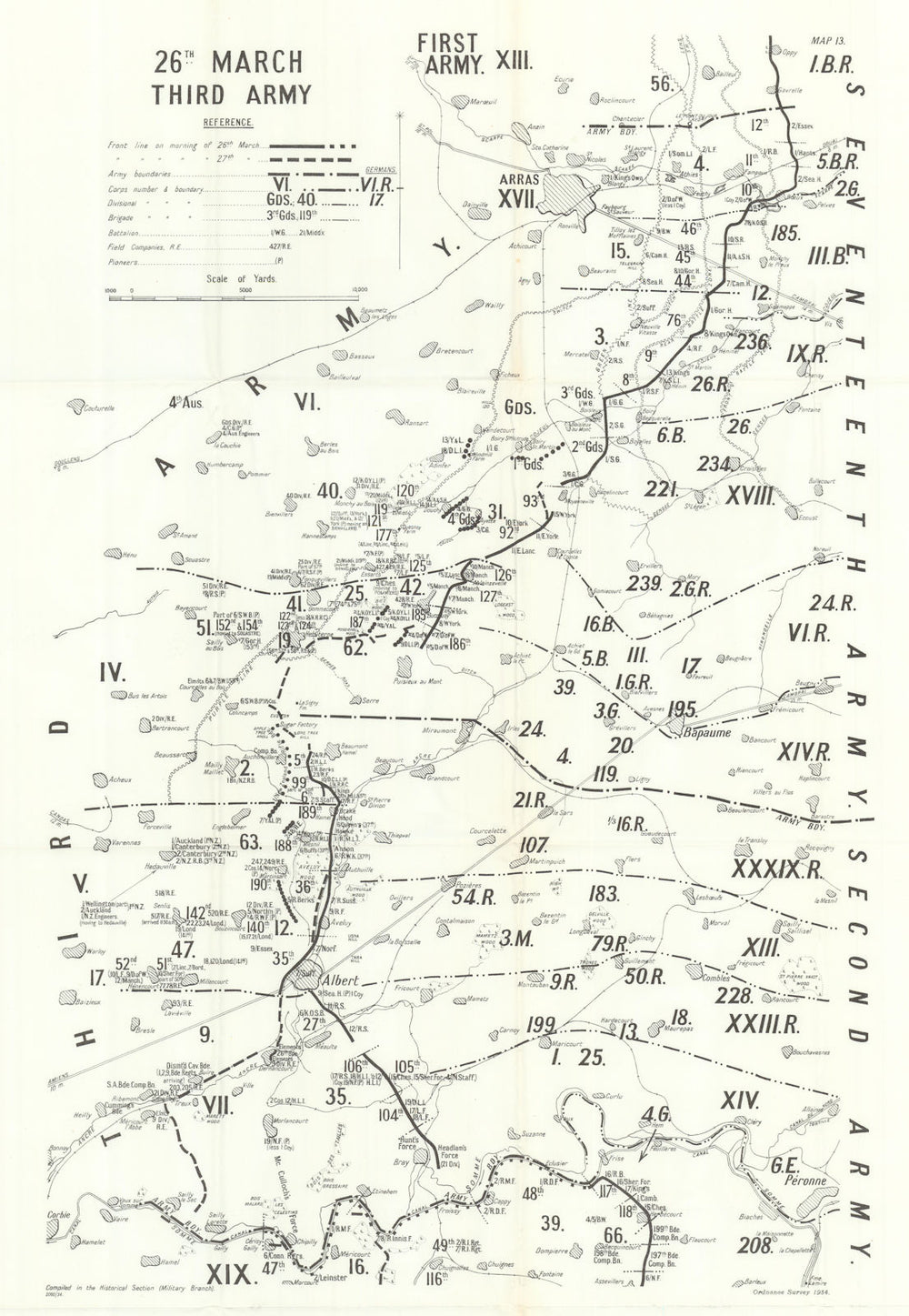 Operation Michael. 26 March 1918: Third Army. First World War 1935 old map