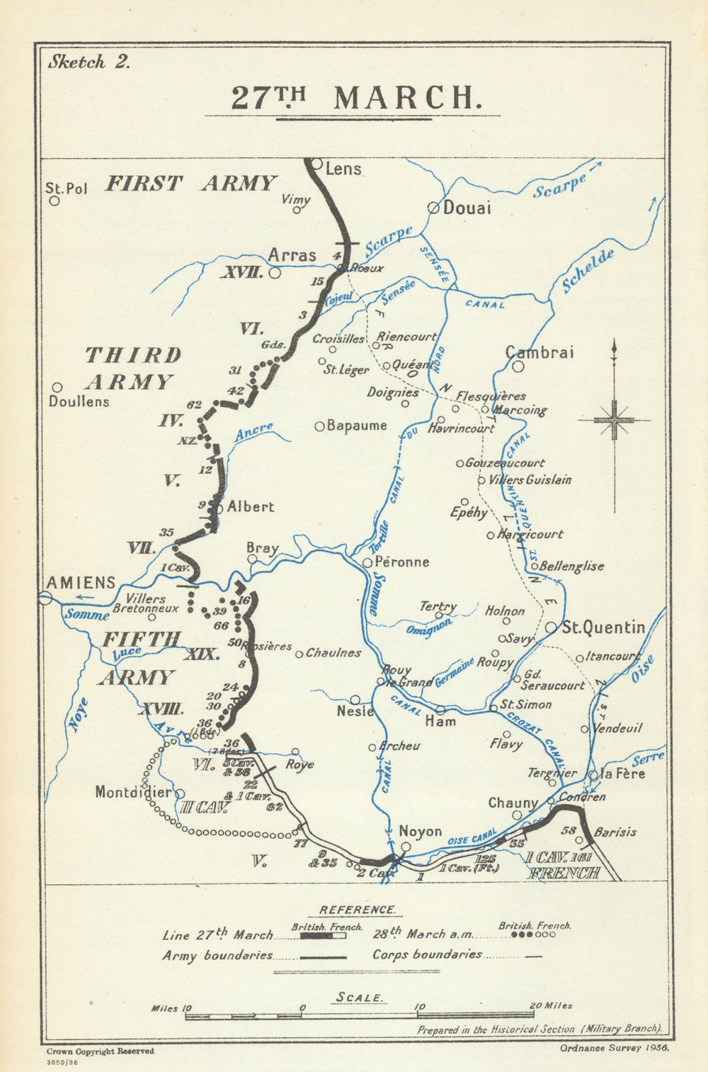 Operation Michael. 27 March 1918. First World War 1937 old vintage map chart