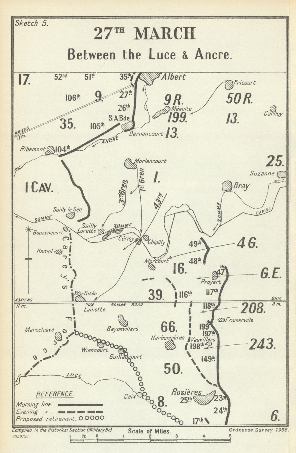 Operation Michael. 27 March. Between the Luce & the Ancre. WW1 1937 old map