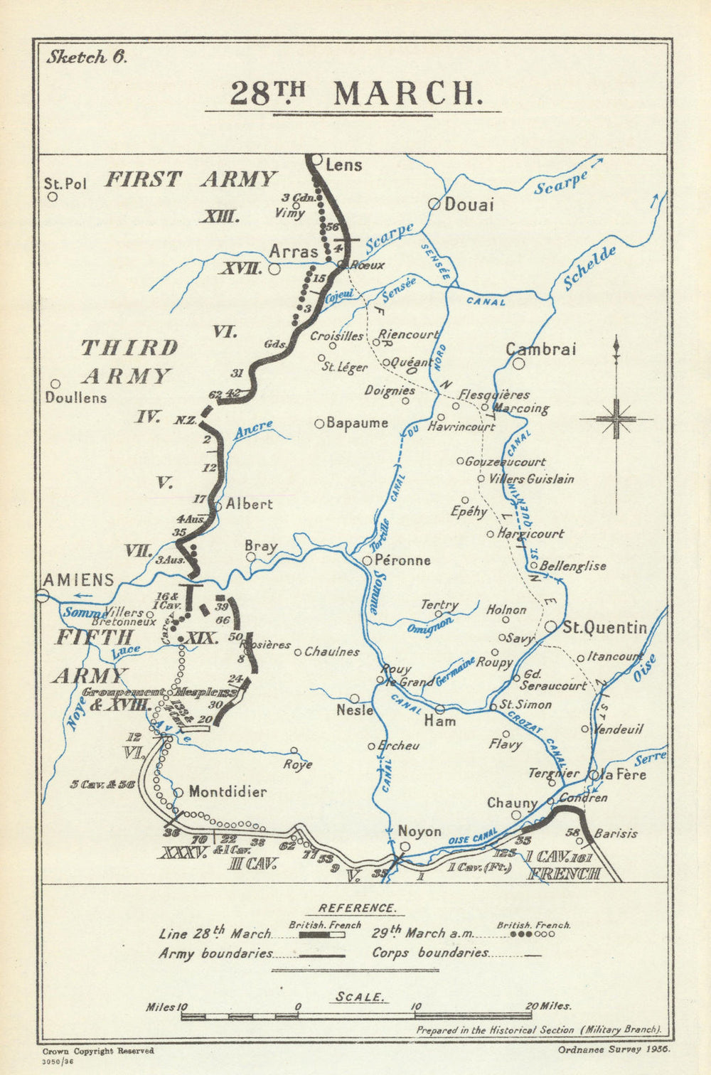 German Spring Offensive: Battle of Arras. 28 March 1918. WW1 1937 old map