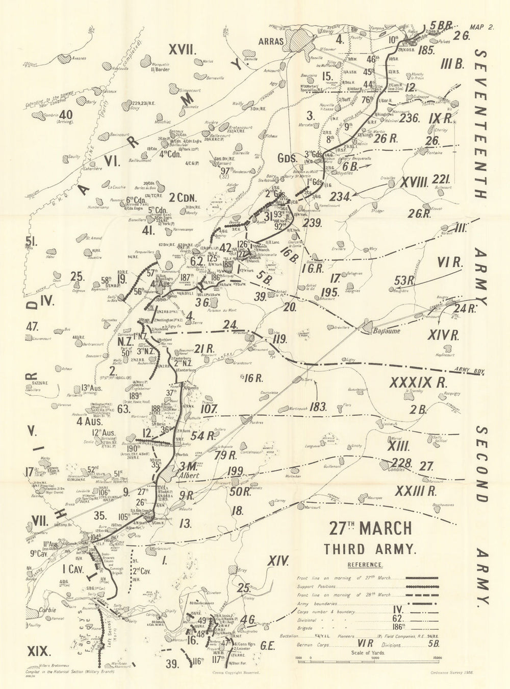 Operation Michael. 27 March 1918, Third Army. First World War 1937 old map