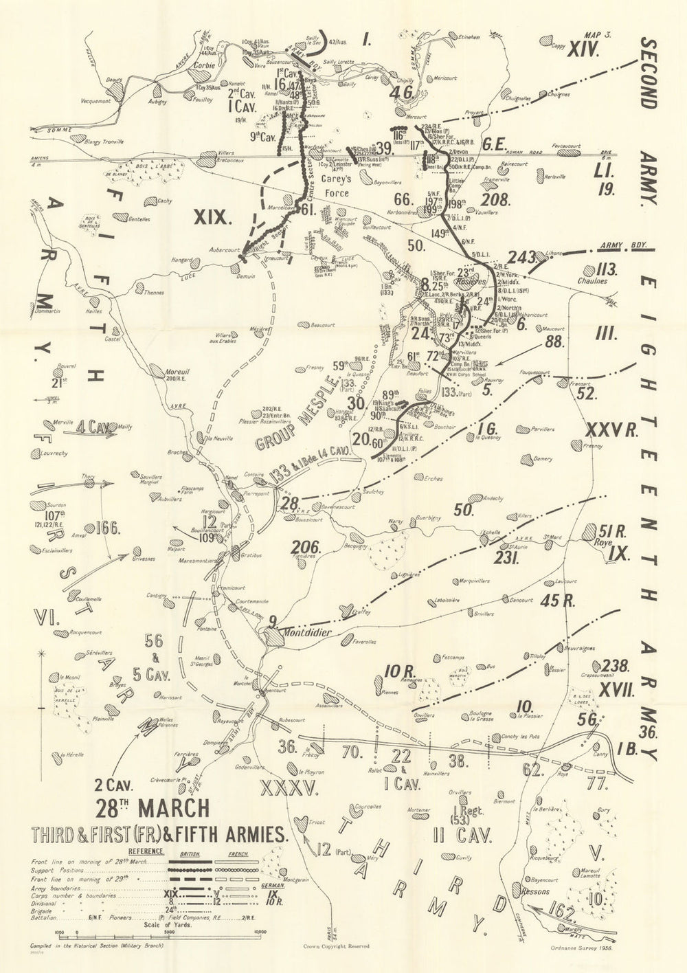 Operation Michael/Arras. 28 March 1918, 3rd & 1st (French) & 5th Armies 1937 map