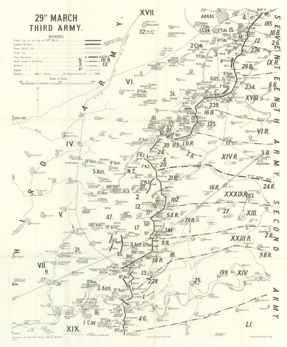 Operation Michael. 29 March 1918, Third Army. First World War 1937 old map