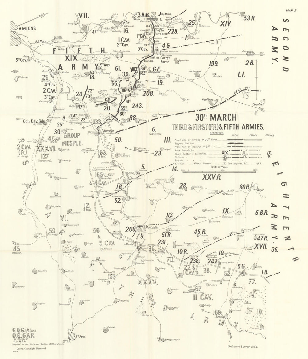 Operation Michael. 30 March 1918, 3rd & 1st (French) & 5th Armies. WW1 1937 map