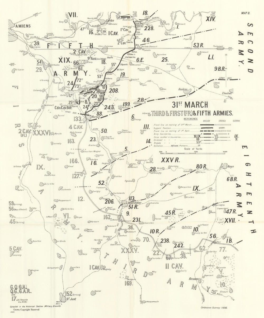Operation Michael. 31 March 1918, 3rd & 1st (French) & 5th Armies. WW1 1937 map