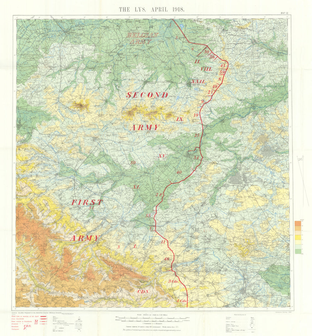 Battle of the Lys. April 1918. First World War 1937 old vintage map plan chart