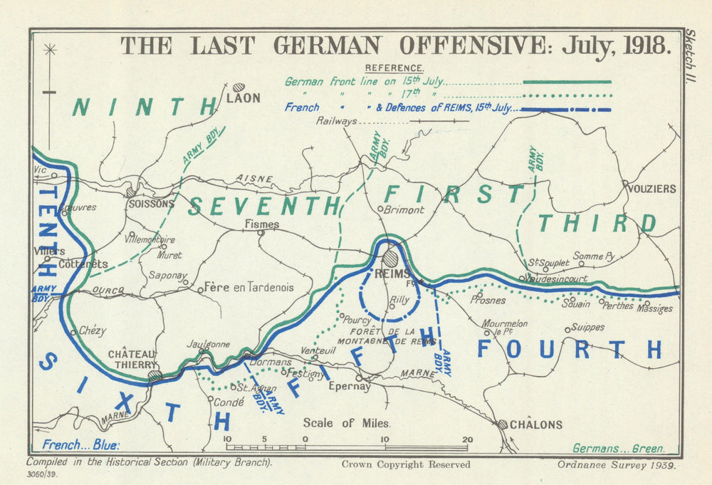 Second Battle of the Marne. The Final German offensive, July 1918. WW1 1939 map
