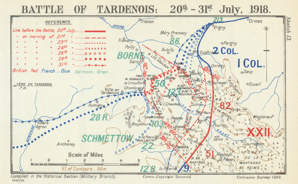 Second Battle of the Marne. Battle of Tardenois, 20–31 July 1918. WW1 1939 map