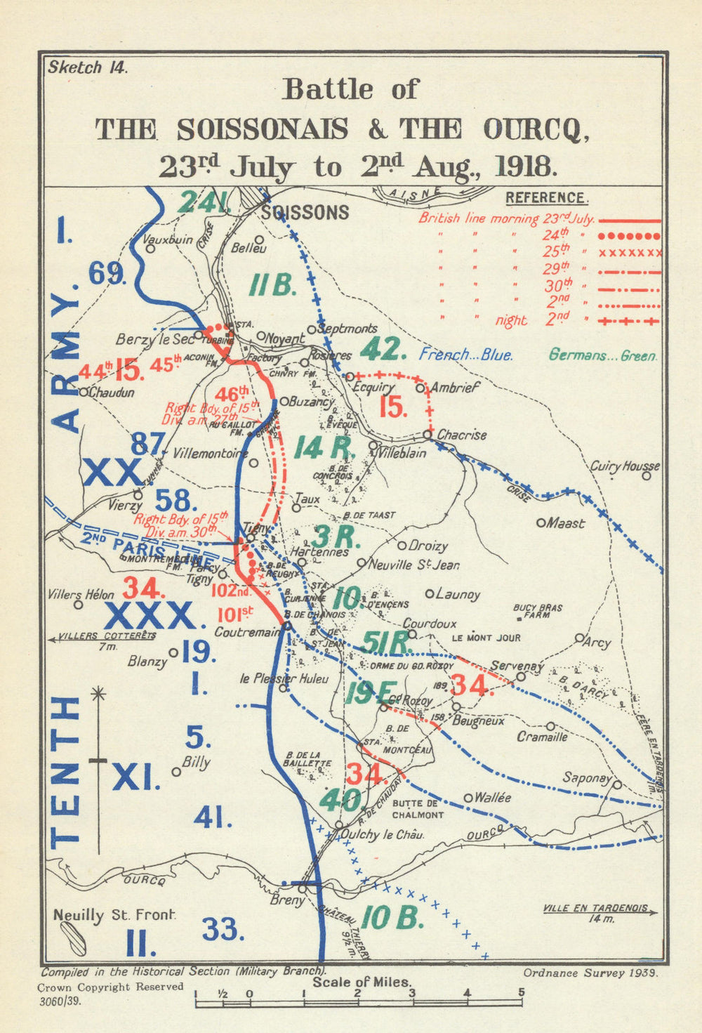 Second Battle of the Marne. Soissonnais & The Ourcq, 23 July–2 Aug 1918 1939 map