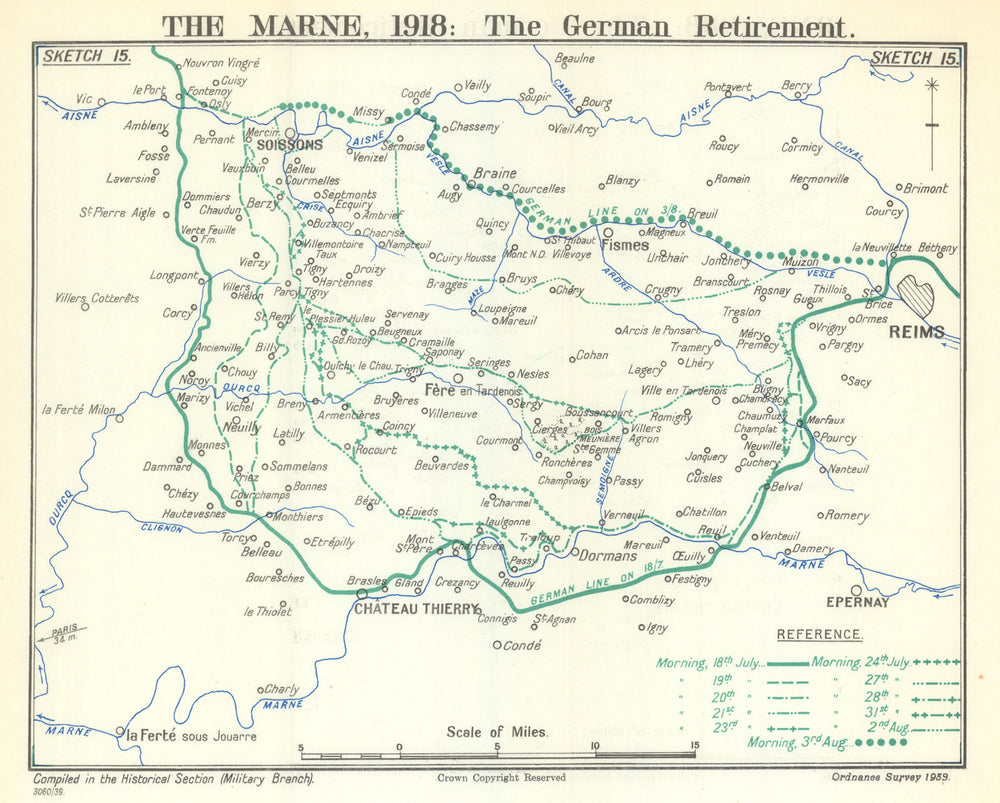 Second Battle of the Marne. The German Retirement 1918. First World War 1939 map