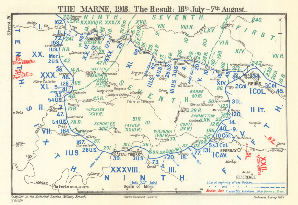 Second Battle of the Marne. The Result, 18 July–7 August 1918. WW1 1939 map