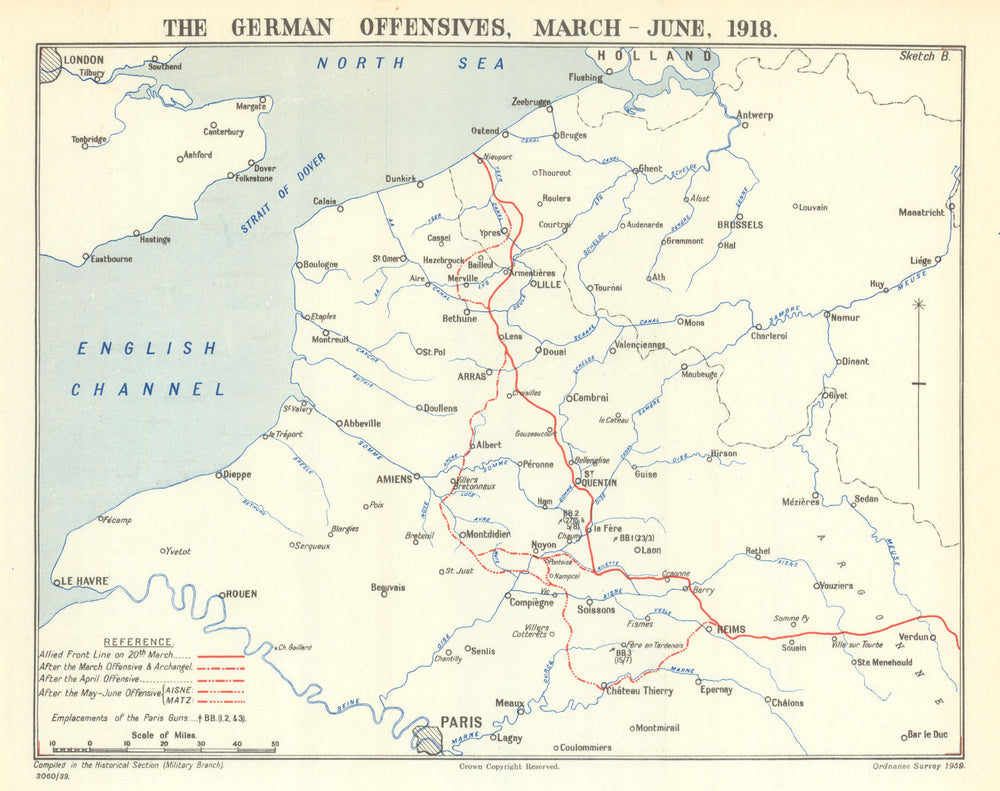 Kaiserschlacht overview. The German Offensives March to June 1918. WW1 1939 map