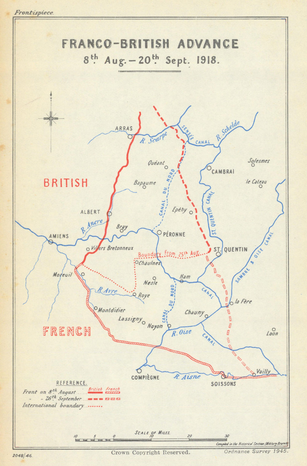 Hundred Days. Franco‑British Advance, 8 August–20 September 1918. WW1 1947 map