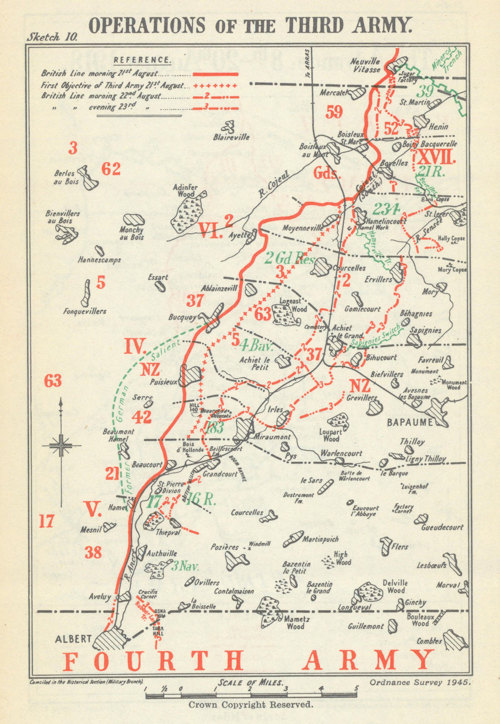 Battle of Albert. Operations of the Third Army, 21–23 August 1918. WW1 1947 map