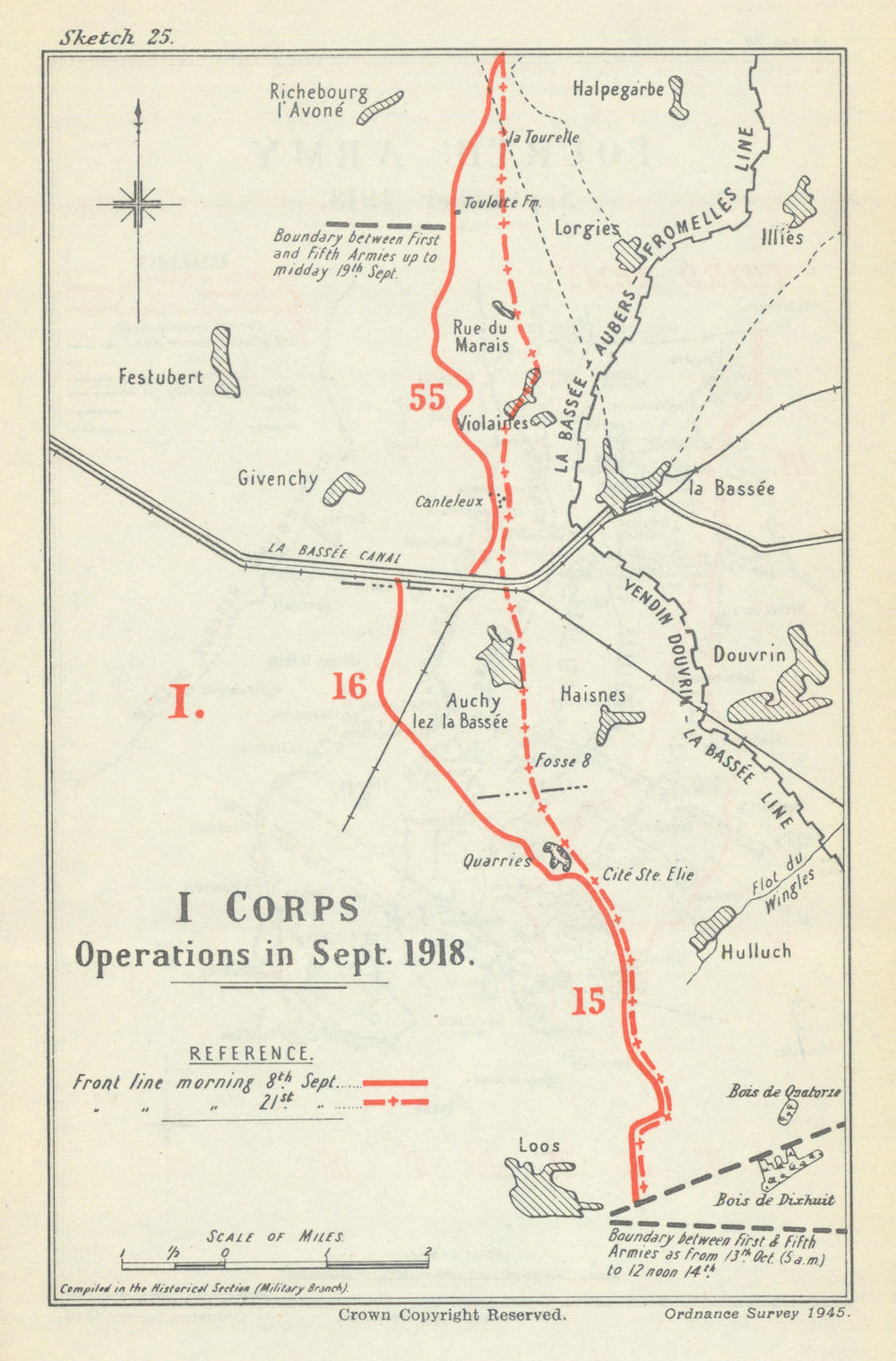 Second Battle of Arras. I Corps Operations, 8–21 September 1918. WW1 1947 map