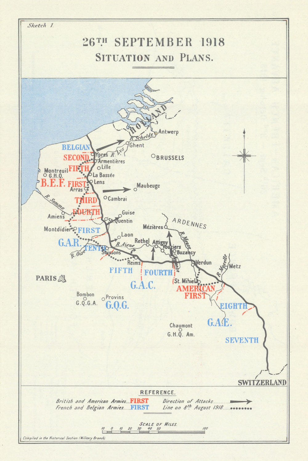 Meuse–Argonne Offensive. 26 Sept 1918 Situation/Allied master plan. WW1 1947 map