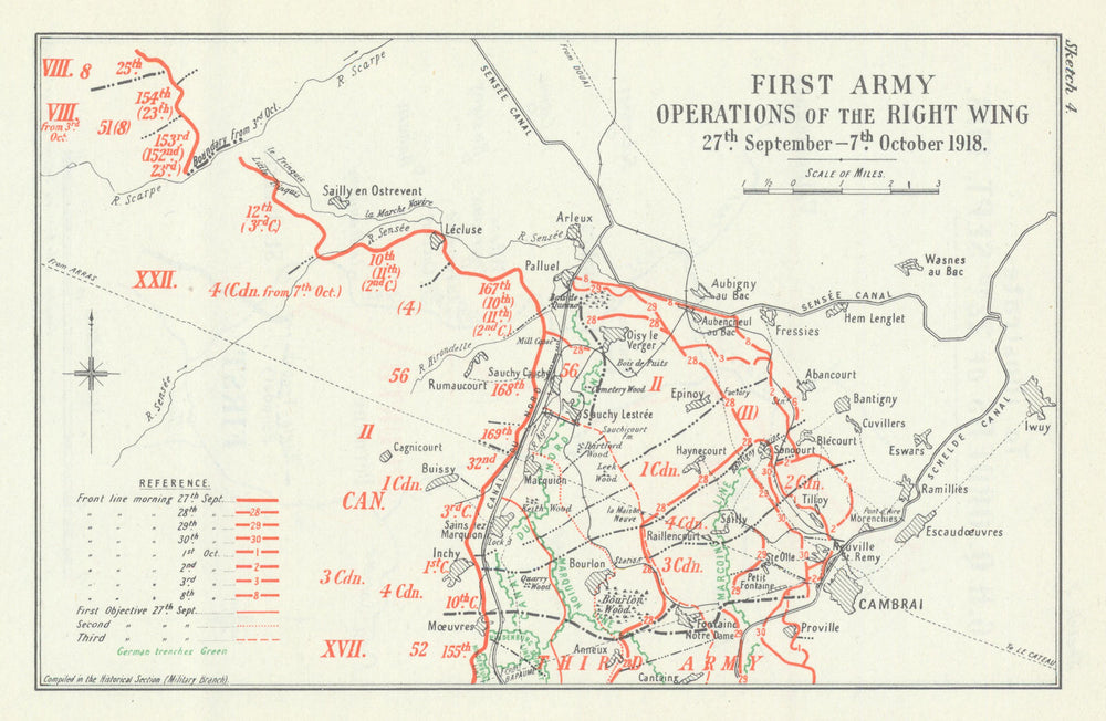 Battle of Canal du Nord/Cambrai. 1st Army Right Wing 27 Sept–7 Oct 1918 1947 map