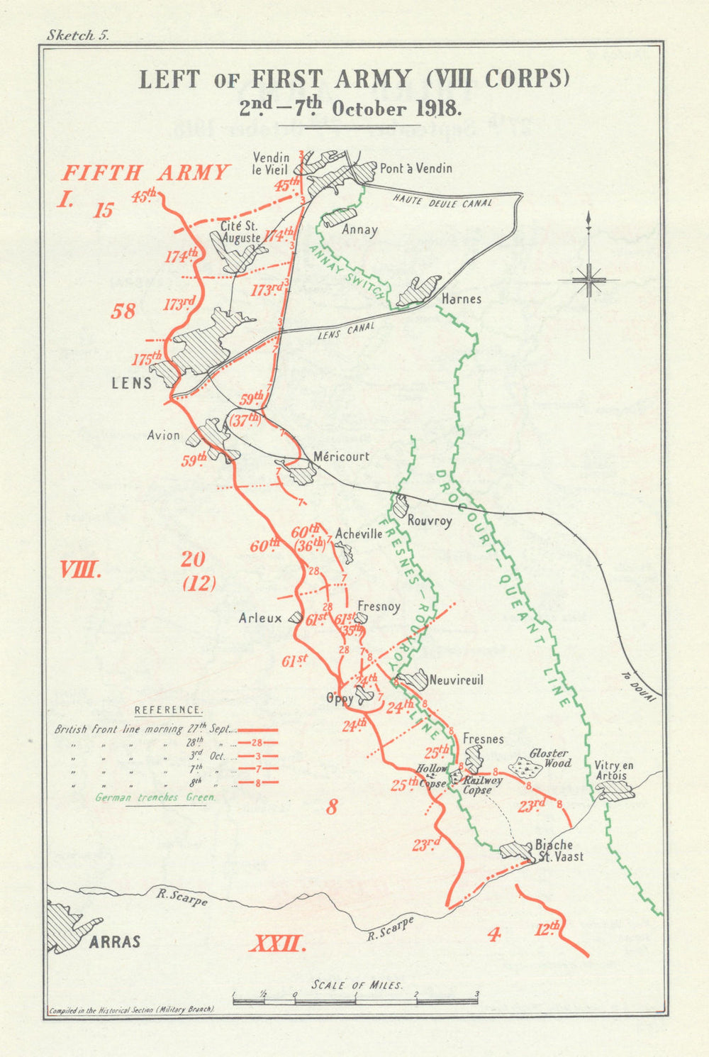 Battle of the Canal du Nord/Cambrai 1st Army Left Wing Ops 2–7 Oct 1918 1947 map