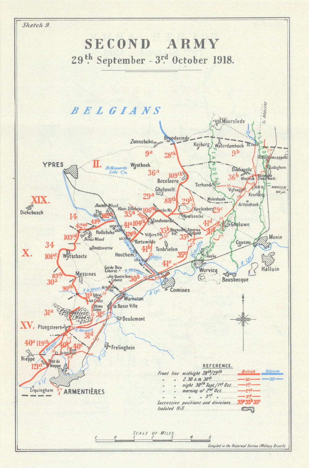 Fifth Battle of Ypres. Second Army, 29 September–3 October 1918. WW1 1947 map