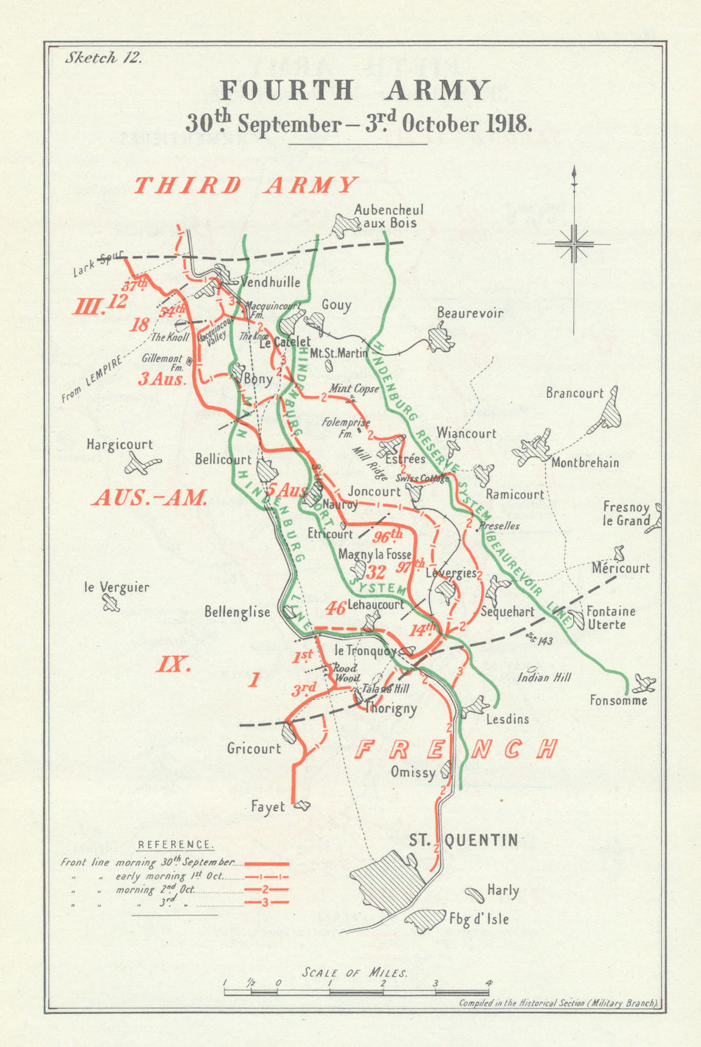 Quentin Canal/Beaurevoir Line. 4th Army, 30 September–2 Oct. 1918. WW1 1947 map