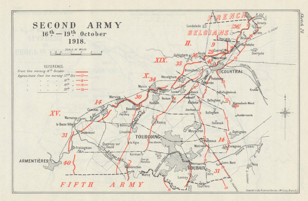 Flanders Offensive. Second Army, 16–19 October 1918. First World War 1947 map
