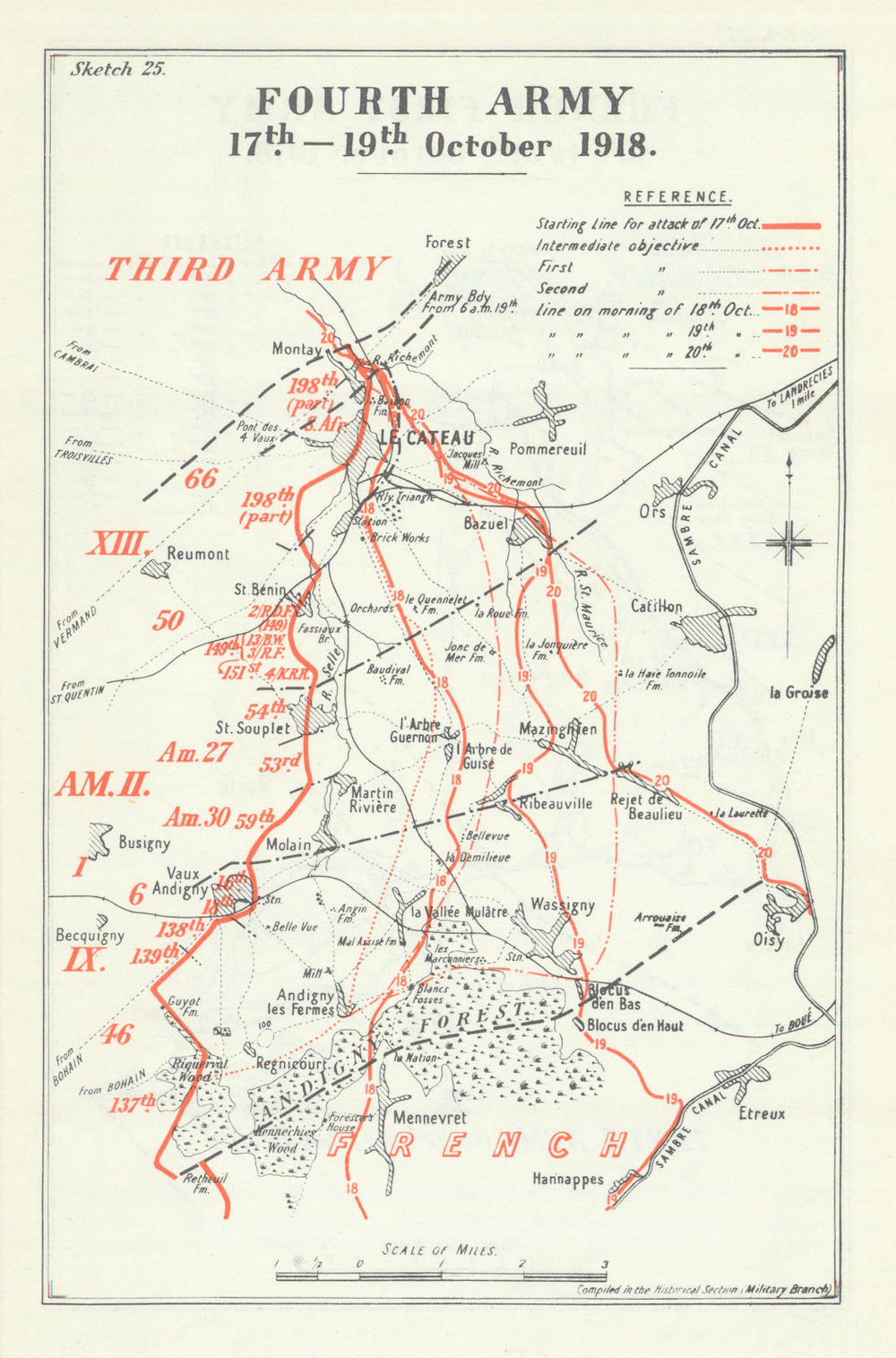 Pursuit to the Selle. Fourth Army, 17–19 October 1918. First World War 1947 map