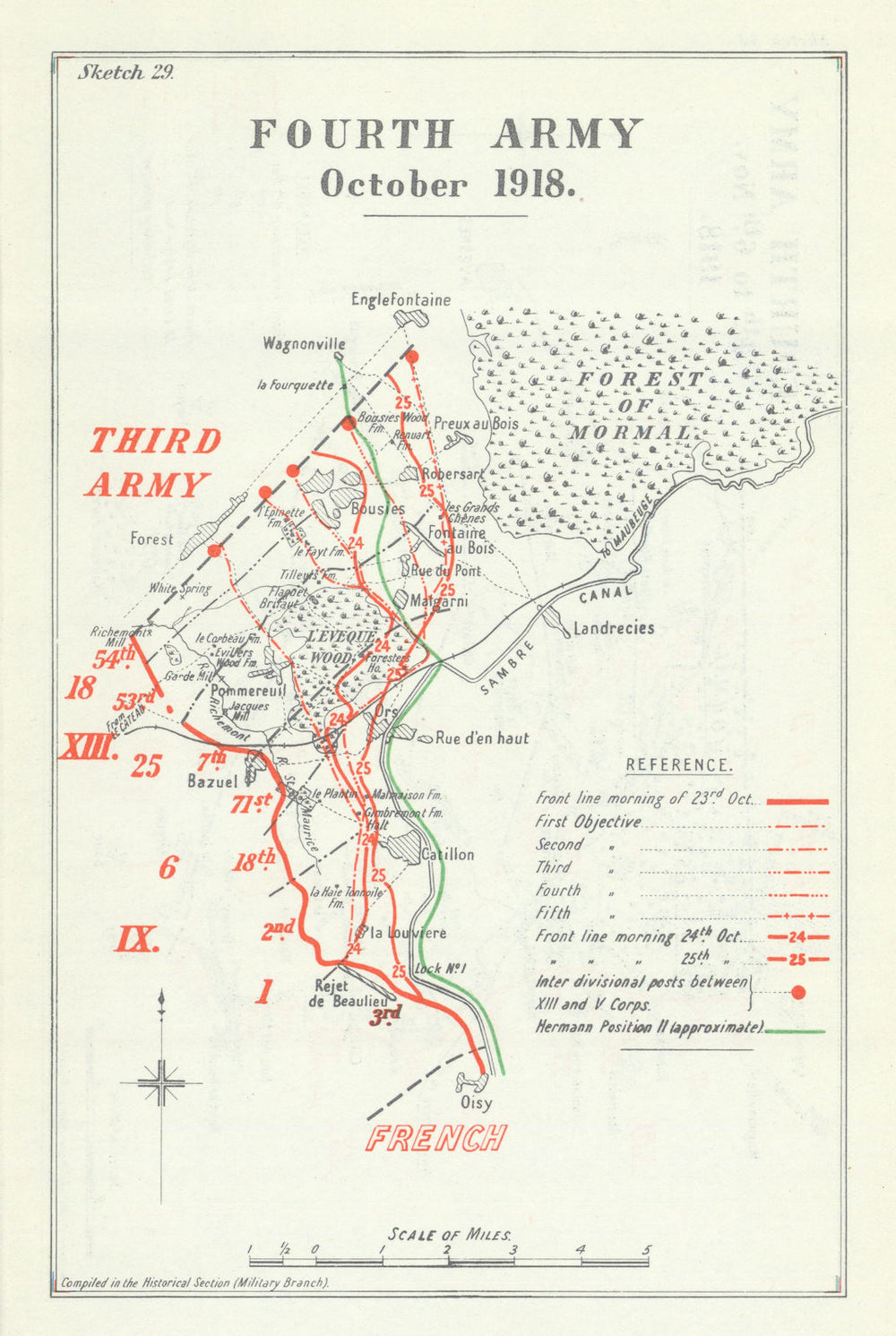 Battle of the Selle. Fourth Army, 23–24 October 1918. First World War 1947 map