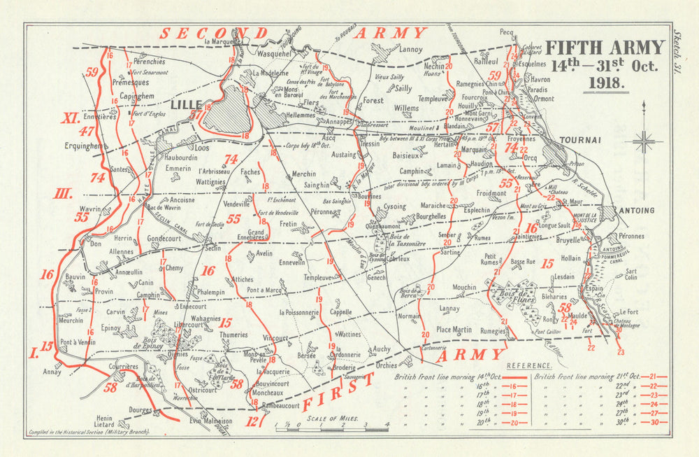 Liberation of Flanders / Scheldt. Fifth Army, 14–31 October 1918. WW1 1947 map