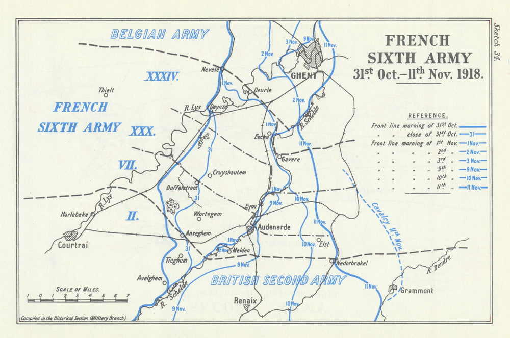Final Allied advances. French 6th Army 31 October–11 November 1918. WW1 1947 map
