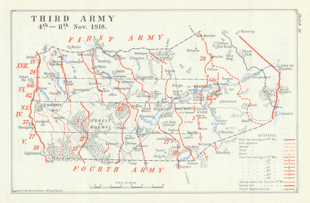 Final Advance. Third Army, 4–11 November 1918. First World War 1947 old map