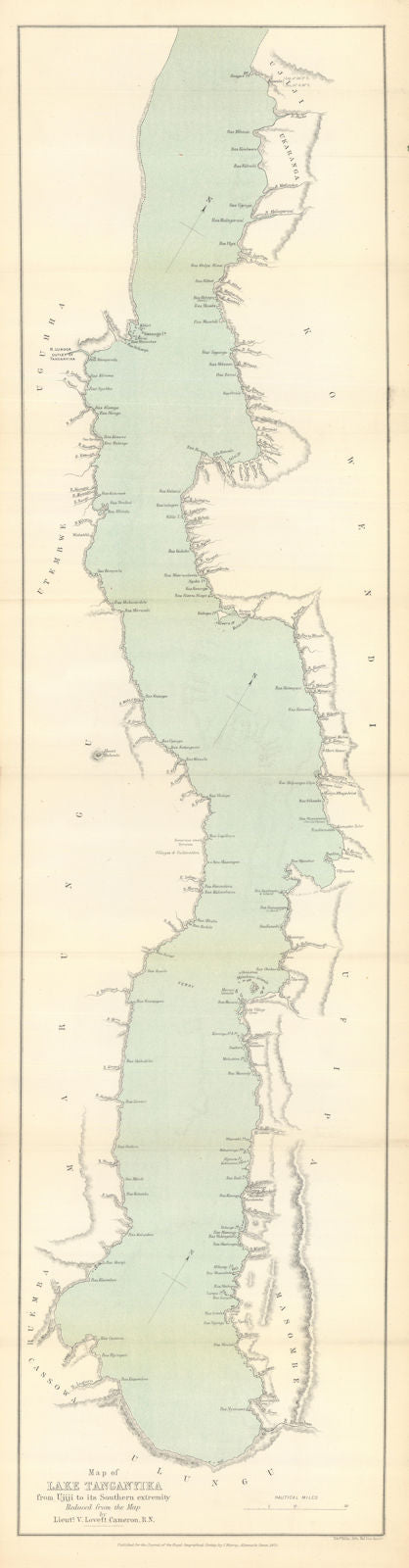 Lake Tanganyika. Ujiji & south by V Lovett Cameron. Tanzania Congo. RGS 1875 map