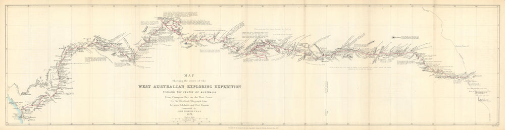 West Australian Exploring Expedition. John Forrest route. RGS 1875 old map