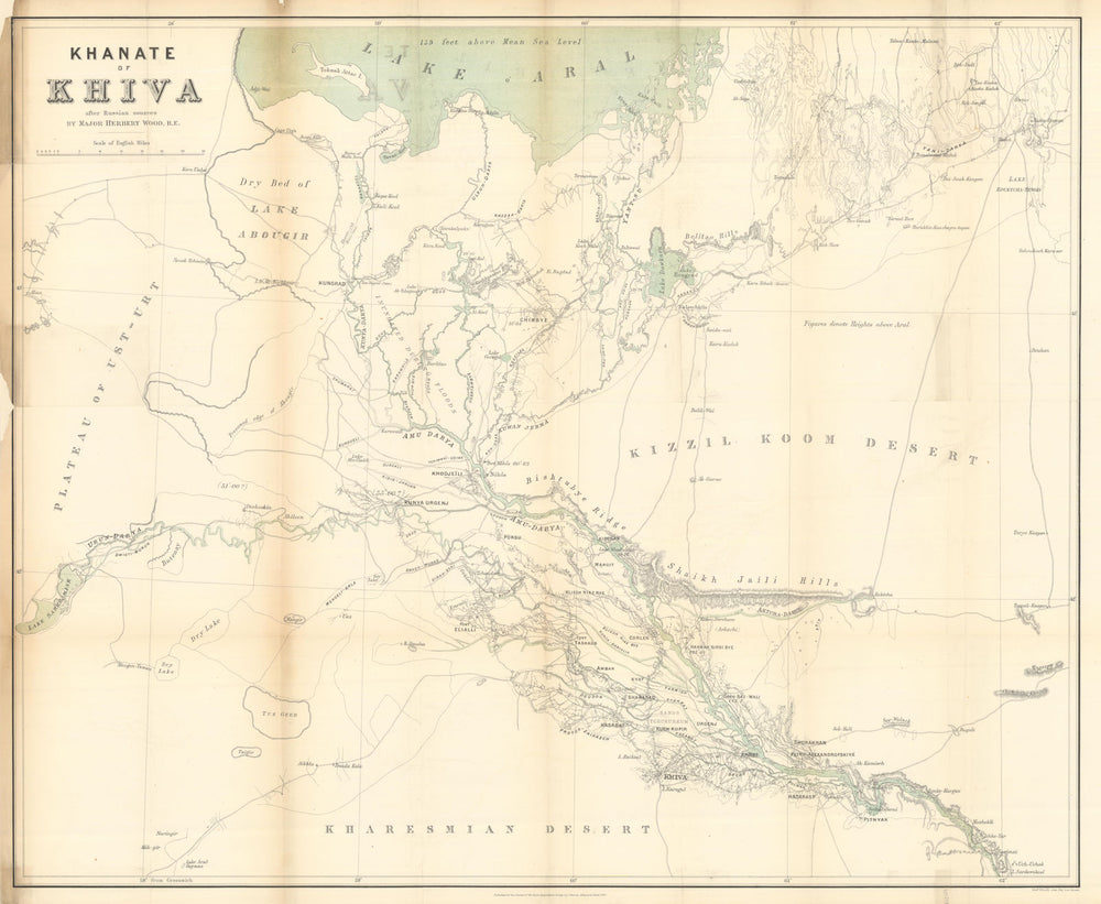 Khanate of Khiva after Russian sources. Uzbekistan/Turkmenistan. RGS 1875 map
