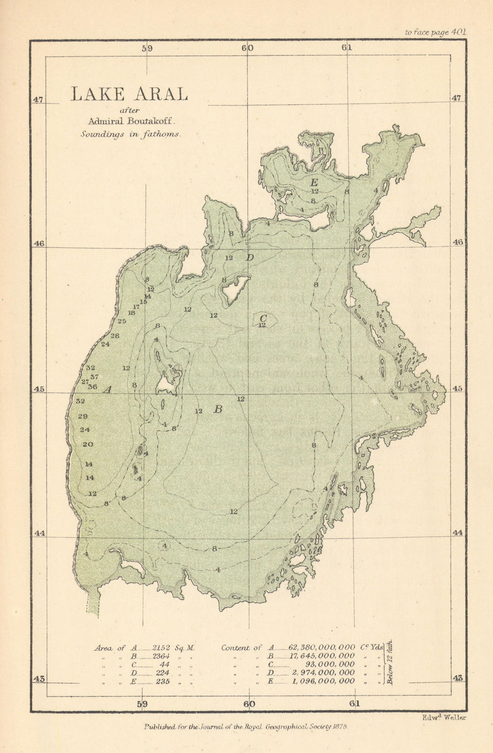 Lake Aral/Aral Sea after Admiral Boutakoff. Uzbekistan/Kazakhstan. RGS 1875 map