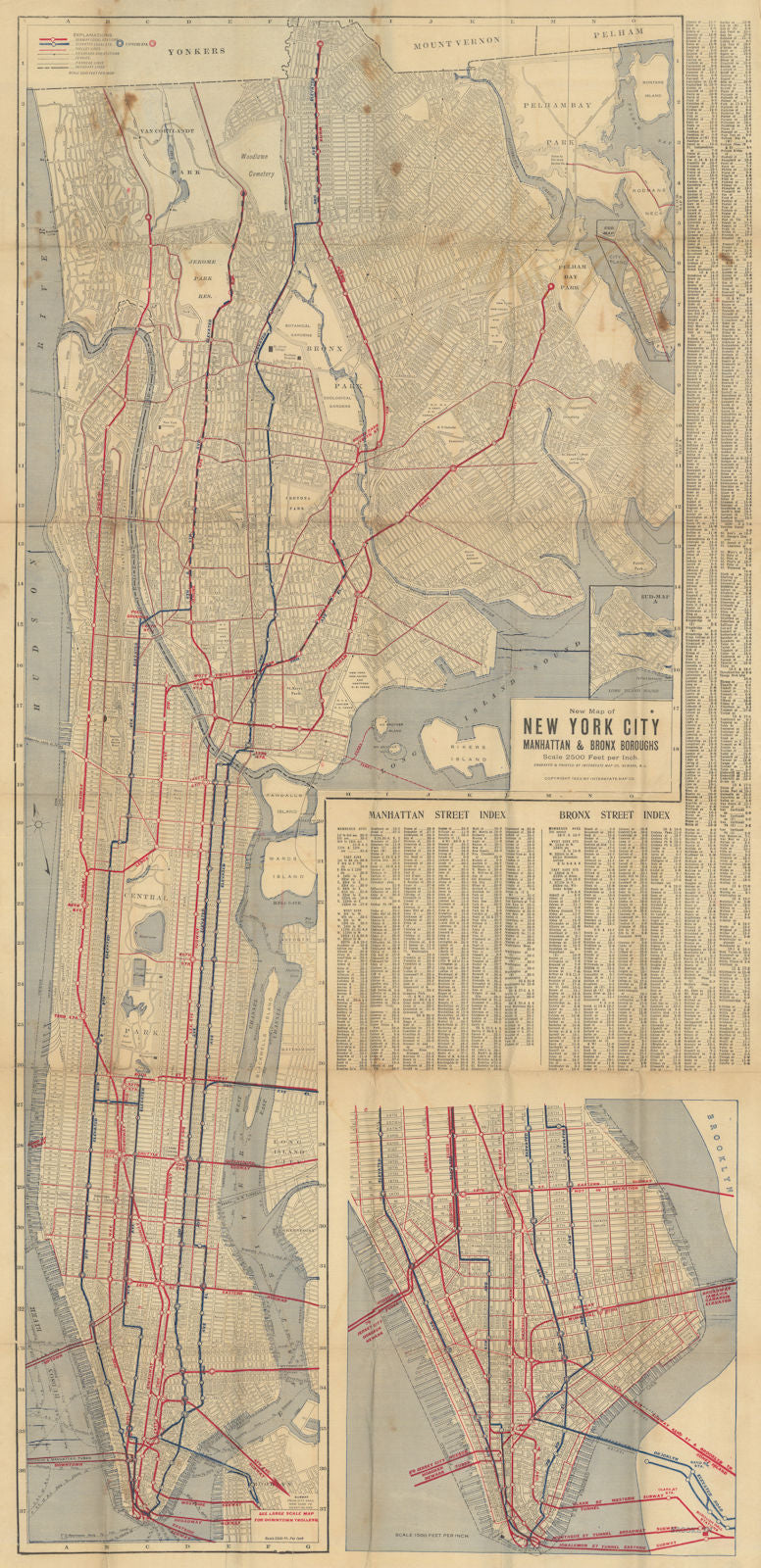 New Official Subway System Map of New York City. IRT/Elevated lines 38x18in 1920